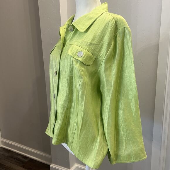 Ruby Rd Woman Jacket Lime Green Buttons Flap Pockets 3/4 Sleeve Size 16 (A0125) - Picture 3 of 6